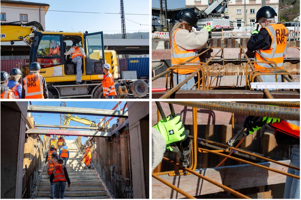 Girls'Day-Teilnehmerinnen auf Bahnbaustelle