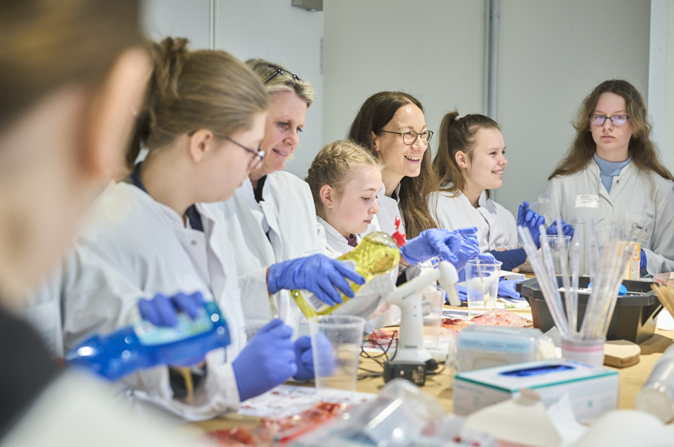 Unterschiedliche Flüssigkeiten werden von den Teilnehmenden für das Experiment abgefüllt