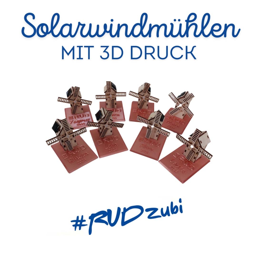 Erarbeitete Produkte der Girls'Day Teilnehmerinnen - 3D gedruckte Solarwindmühlen
